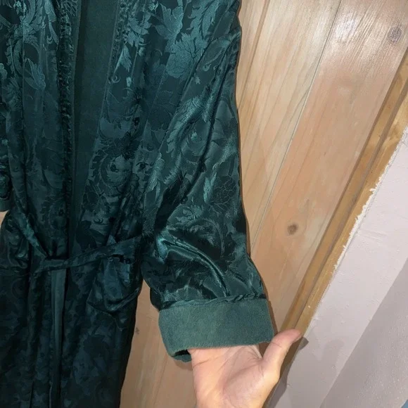 Vintage Victoria's Secret Gold Label Satin Robe Green Women's Small Tie - Picture 7 of 14